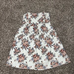 Strapless Floral Sundress in White with Rose & Blue Accents